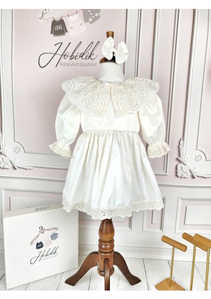 Çocuk Krem Papatya Pelerin Elbise Set