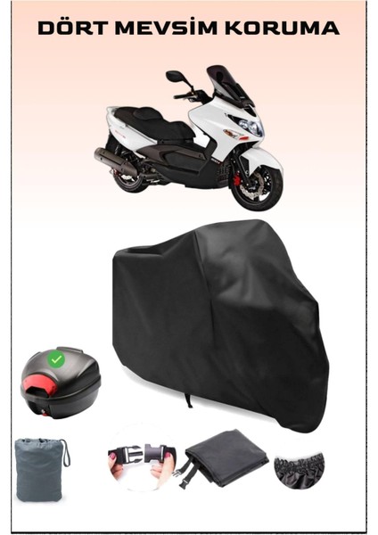 Kymco Xciting 500 Arka Çanta Uyumlu Siyah Motosiklet Branda Su Geçirmez Dayanıklı Kumaş