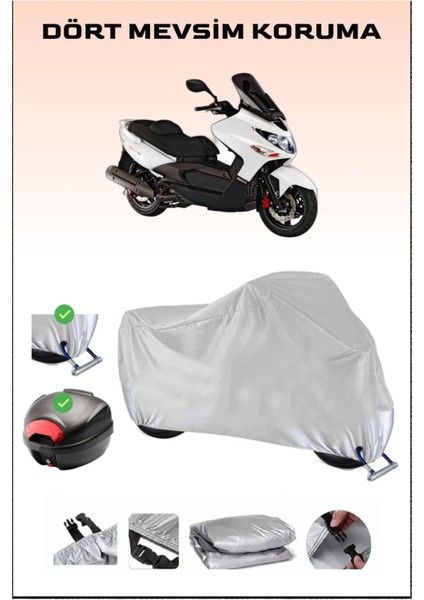 Kymco Xciting 500 Için Arka Çanta Ve Kilit Uyumlu Gri Motosiklet Branda, Güvenli