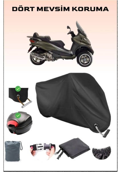 Piaggio Mp3 500 Için Arka Çanta Ve Kilit Uyumlu Siyah Motosiklet Branda, Güvenli