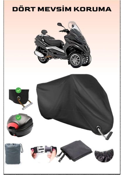 Piaggio Mp3 250 Için Arka Çanta Ve Kilit Uyumlu Siyah Motosiklet Branda, Güvenli