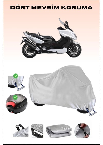 Yamaha Tmax 500 Için Arka Çanta Ve Kilit Uyumlu Gri Motosiklet Branda, Güvenli