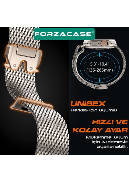 Apple Watch 10 Series 46MM ile Uyumlu Mekanizmalı Metal Hasır Kordon Kayış - FC864 modelleri