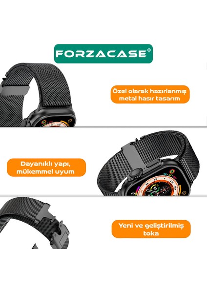 Apple Watch 8 45MM ile Uyumlu Mekanizmalı Metal Hasır Kordon Kayış - FC864 indirimleri