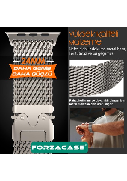 Apple Watch 10 Series 46MM ile Uyumlu Mekanizmalı Metal Hasır Kordon Kayış - FC864 fiyatları