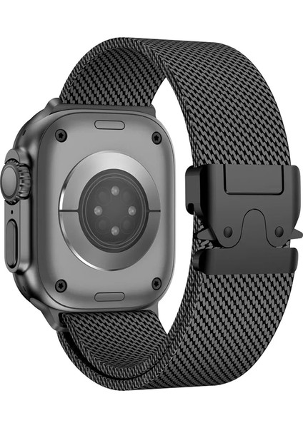 Apple Watch 44-45-49 mm ile Uyumlu Mekanizmalı Metal Hasır Kordon Kayış - FC864