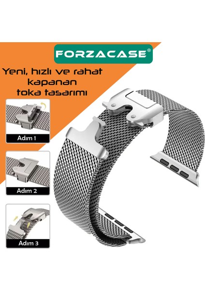 Apple Watch 44-45-49 mm ile Uyumlu Mekanizmalı Metal Hasır Kordon Kayış - FC864 fırsatları