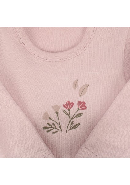 Kız Bebek Somon Çicek Baskılı Zıbınlı Bereli 3'lü Takım - 1015015