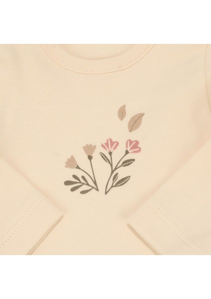 Kız Bebek Ekru Çicek Baskılı Zıbınlı Bereli 3'lü Takım - 1015014