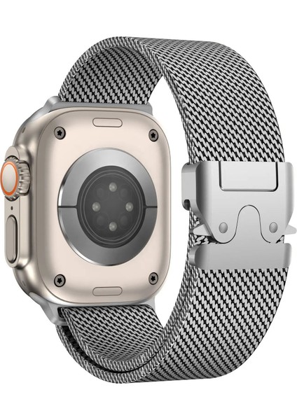 Apple Watch 8 45MM ile Uyumlu Mekanizmalı Metal Hasır Kordon Kayış - FC864