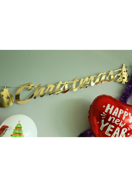 Yılbaşı "Merry Christmas" Yazılı Banner Flama Yılbaşı Parti Süsü