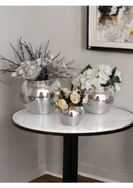 Işıltı Home Desıgn Aynalı Cam Vazo YUVARLAK3LÜ