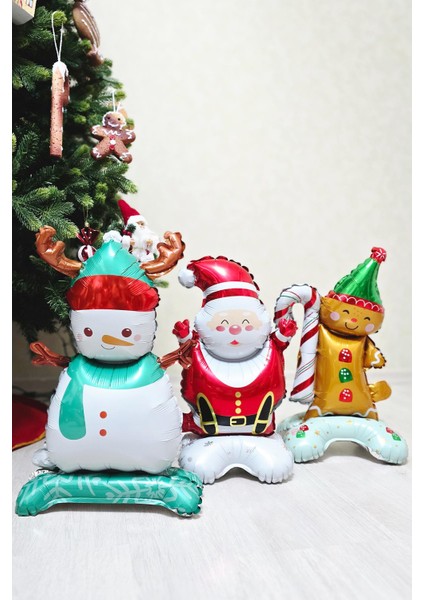 3lü Minik Ayaklı Yılbaşı Balonları Seti Kardan Adam Noel Baba Kurabiye Adam Yılbaşı Balonları Seti