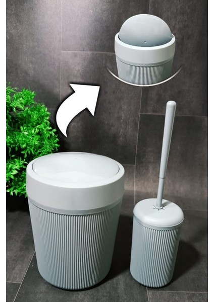 Tekno Trust Banyo Çöp Kovası Wc Tuvalet Fırçası 2'li Akrilik Set Gri