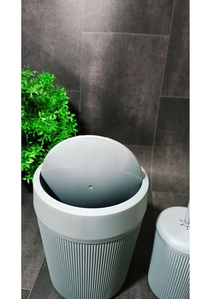 Tekno Trust Banyo Çöp Kovası Wc Tuvalet Fırçası 2'li Akrilik Set Gri