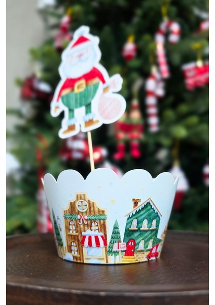 Yılbaşı Konsepti Yılbaşı Evleri Cupcake Sargısı 10'Lu Paket Yılbaşı Sofra Süsleri