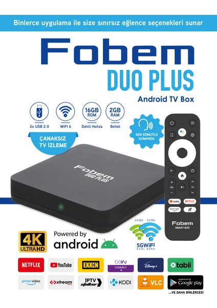 Duo Plus 4K Android Tv Box Medya Oynatıcı - Ses Komutlu Wi-Fi 2 GB Ram 16 GB Hafıza