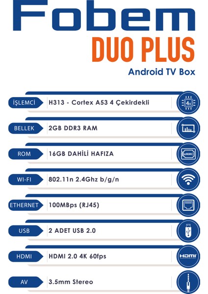 Duo Plus 4K Android Tv Box Medya Oynatıcı - Ses Komutlu Wi-Fi 2 GB Ram 16 GB Hafıza