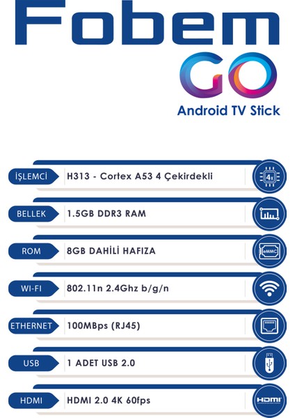 Go 4K Stick Android Tv Box Medya Oynatıcı -  Wi-Fi6 1.5 GB Ram 8 GB Hafıza