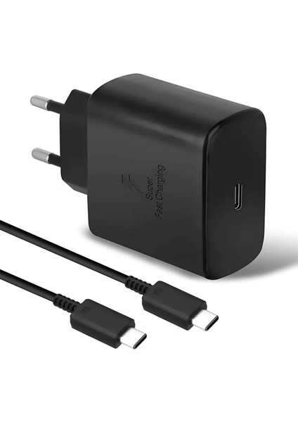 Samsung Galaxy S23 Ultra Uyumlu 45 Watt Hızlı Şarj Aleti - Usb-C Adaptör ve Kablo - Siyah