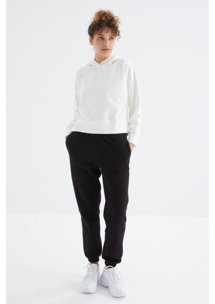 Siyah Yüksek Bel Şardonlu 3 İplik PamukluBasic Kadın Eşofman Alt - 94624