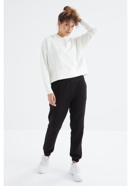 Siyah Yüksek Bel Şardonlu 3 İplik PamukluBasic Kadın Eşofman Alt - 94624 modelleri