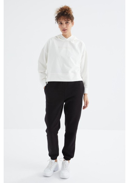 Siyah Yüksek Bel Şardonlu 3 İplik PamukluBasic Kadın Eşofman Alt - 94624 indirimleri