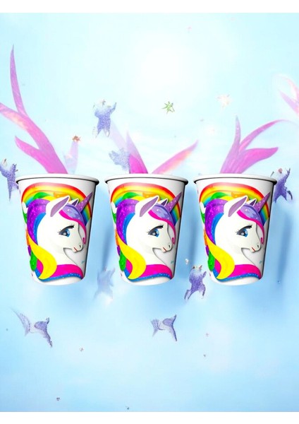 8 Adet Unicorn Temalı Bardak - Doğum Günü Parti ve Eğlenceli Etkinlikler Için fiyatları