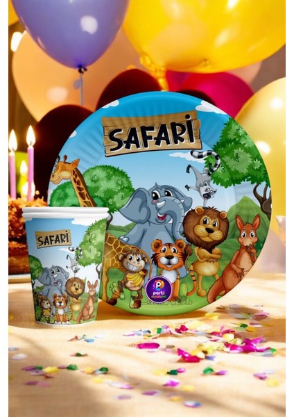 8 Adet Safari Temalı Tabak Bardak Seti - Doğum Günü Parti ve Eğlenceli Etkinlikler Için