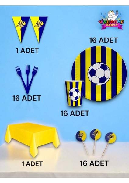 16 Kişilik Sarı Lacivert Taraftar Premium Set - Doğum Günü Parti ve Eğlenceli Etkinlikler