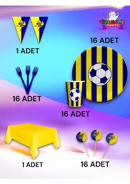 16 Kişilik Sarı Lacivert Taraftar Premium Set - Doğum Günü Parti ve Eğlenceli Etkinlikler fiyatları