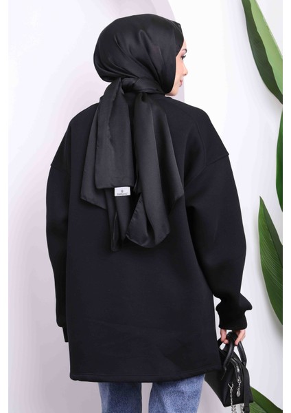 Siyah Bisiklet Yaka Üç İplik Sweat Tunik