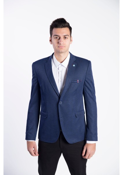 5102 Dar Kalıp Örme Kumaş Lacivert Erkek Blazer Ceket