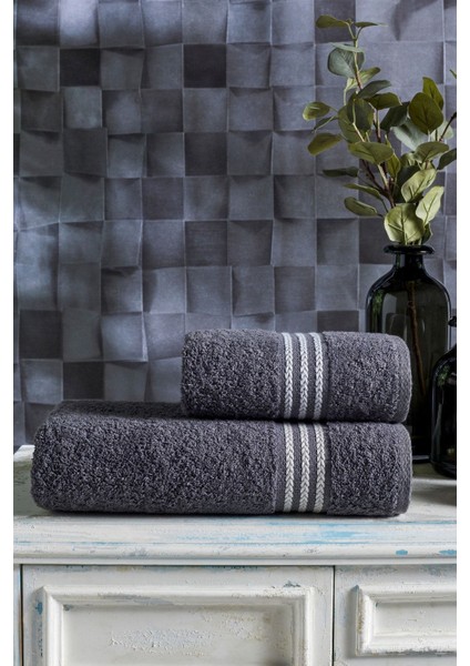 4'lü pamuklu banyo havlu seti, krem-antrasit renk seçenekleri modelleri