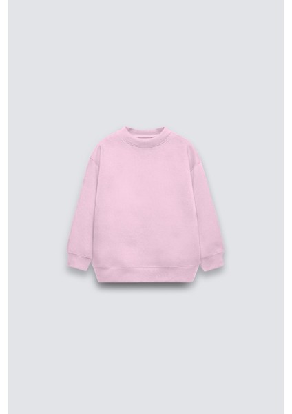 Pembe Çocuk Basic Bisiklet Yaka Içi Polar Oversize Sweatshirt