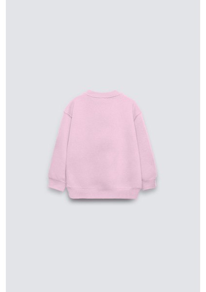 Pembe Çocuk Basic Bisiklet Yaka Içi Polar Oversize Sweatshirt