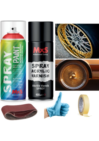 Efekt Extra Pigment Araba-Jant-Metal Sprey Boya+Akrilik Vernik 400 ml (Kağıt Bant-Zımpara-Eldiven)