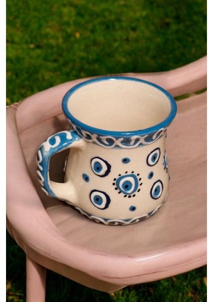 Kütahya Seramik Bardak Nazar Boncuklu El Işlemeli 1.sınıf Kulplu Kıvrımlı Bardak 300 ml fiyatları