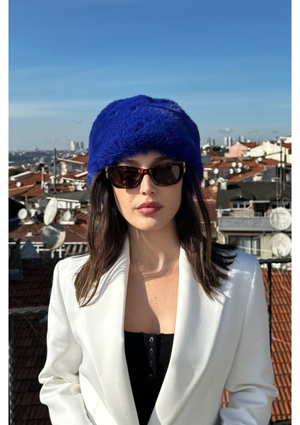 Kadın Kışlık Luxury Parlement Mavisi Rus/slav Tarzı Suni Kürklü Peluş Tüylü Trenduşanka Kalpak Şapka