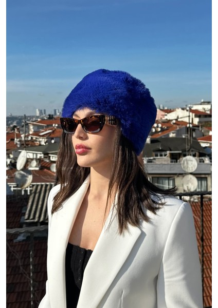 Kadın Kışlık Luxury Parlement Mavisi Rus/slav Tarzı Suni Kürklü Peluş Tüylü Trenduşanka Kalpak Şapka modelleri