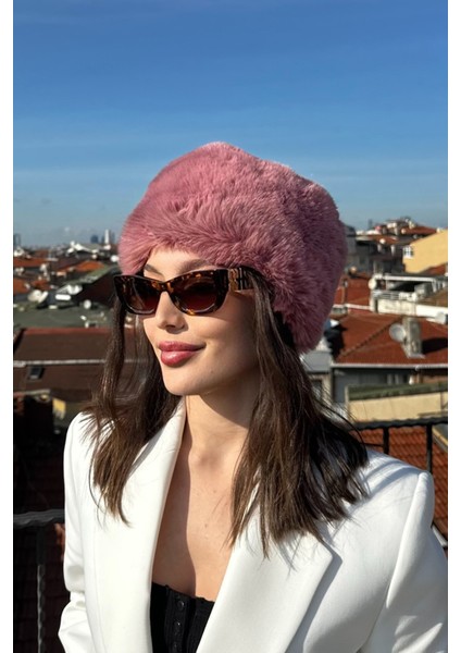 Kadın Kışlık Luxury Açık Fuşya Rus/slav Tarzı Suni Kürklü Peluş Tüylü Trenduşanka Kalpak Şapka