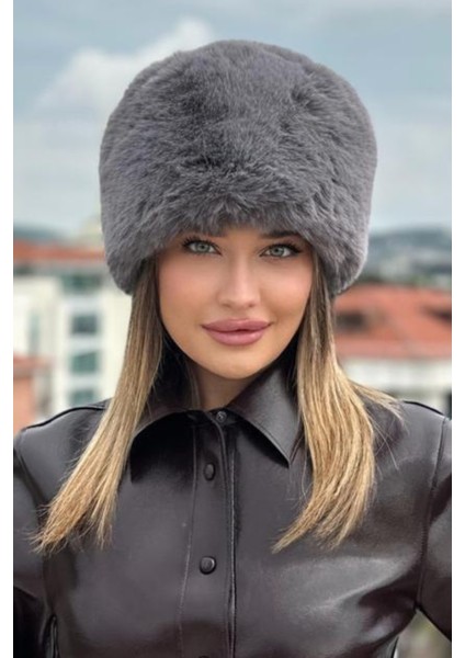 Kadın Kışlık Luxury Füme Rus/slav Tarzı Suni Kürklü Peluş Tüylü Trenduşanka Kalpak Şapka