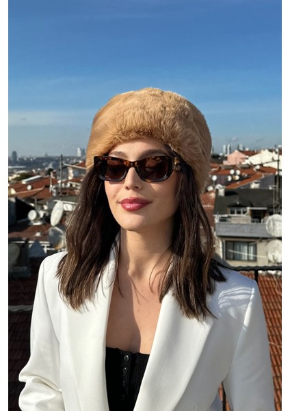 Kadın Kışlık Luxury Camel Rus/slav Tarzı Suni Kürklü Peluş Tüylü Trenduşanka Kalpak Şapka