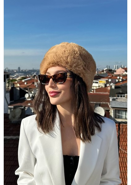 Kadın Kışlık Luxury Camel Rus/slav Tarzı Suni Kürklü Peluş Tüylü Trenduşanka Kalpak Şapka modelleri