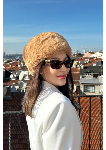 Kadın Kışlık Luxury Camel Rus/slav Tarzı Suni Kürklü Peluş Tüylü Trenduşanka Kalpak Şapka fırsatları