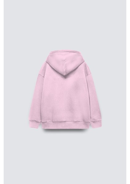 Pembe Basic Çocuk Kapüşonlu Kanguru Cep Detaylı Içi Polar Oversize Sweatshirt