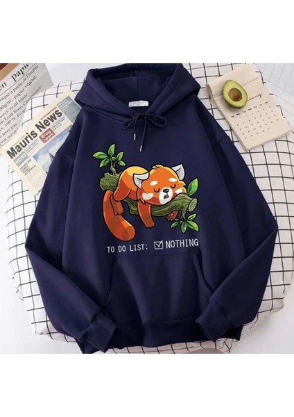 Özel Tasarım Kapüşonlu Miskin Tilki Baskılı Şardonlu Kışlık Oversize Kız Çocuk Sweatshırt