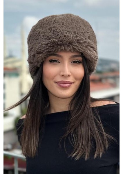 Kadın Kışlık Luxury Acı Kahve Rus/slav Tarzı Suni Kürklü Peluş Tüylü Trenduşanka Kalpak Şapka