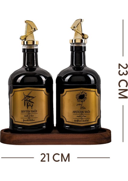 Moss 2\'li Ahşap Standlı Damlatmaz Zeytinyağı Sıvıyağ Şişesi Cam Yağdanlık Seti 500 ml Siyah fiyatları