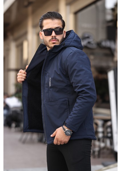 Su ve Rüzgar Geçirmez Kürklü Softshell Erkek Mont Lacivert modelleri